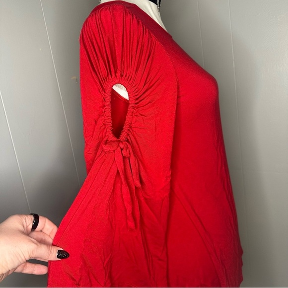 Cupio Red Ruched Bell Sleeve Top – Criss Cross Back Y2K Romantic Fairycore - Picture 5 of 8
